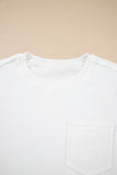 White Exposed Seam Chest Pocket Knit Pullover Sweatshirt