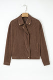 Dark Khaki Button Zip Up Lapel Collar Corduroy Jacket