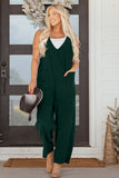 Evergreen Corduroy V Neck Patched Pocket Sleeveless Jumpsuit