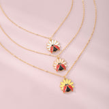 Children's Jewelry Pastoral Style Flower Ladybug Necklace Cute Cartoon Seven-spot Ladybug Pendant