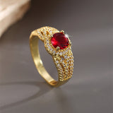 Inlaid Jacinth Real Gold Micro Inlaid White Zirconium Index Finger Ring