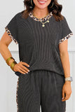 Carbon Grey Leopard Patchwork Edge Twisted Rib T Shirt and Cropped Pants Set