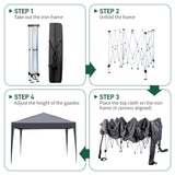 10x10ft Dark Grey 4 Sides-2 Doors, 2 Windows, Folding Shed, Oxford Cloth, Sprayed Iron Pipe, Portable