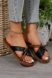 Black Criss Cross PU Leather Flat Slippers