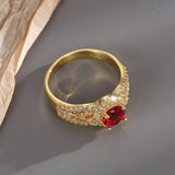 Inlaid Jacinth Real Gold Micro Inlaid White Zirconium Index Finger Ring
