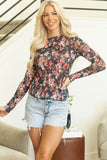 Black Floral Mesh Sheer Long Sleeve Top