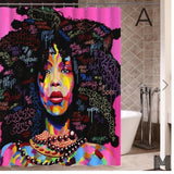 Art Design Graffiti  African Girl with Black Hair Big Earring with Modern Building Shower Curtain for Bathroom Decor