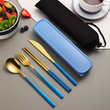 Dinnerware Set Flatware Kitchen Accessories Camping Travel Sets Gold Knife Fork Spoon Portable Cutlery Sets With Case