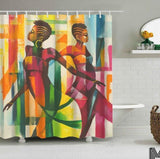 Art Design Graffiti  African Girl with Black Hair Big Earring with Modern Building Shower Curtain for Bathroom Decor