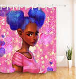 Art Design Graffiti  African Girl with Black Hair Big Earring with Modern Building Shower Curtain for Bathroom Decor
