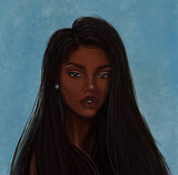 Art Design Graffiti  African Girl with Black Hair Big Earring with Modern Building Shower Curtain for Bathroom Decor