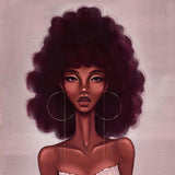 Art Design Graffiti  African Girl with Black Hair Big Earring with Modern Building Shower Curtain for Bathroom Decor