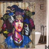 Art Design Graffiti  African Girl with Black Hair Big Earring with Modern Building Shower Curtain for Bathroom Decor