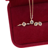 Natural Aquamarine Same Style Gold Plated Ring Necklace Ear Studs Female Accessories