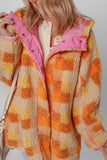Orange Checkered Sherpa Hooded Jacket