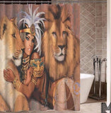 Art Design Graffiti  African Girl with Black Hair Big Earring with Modern Building Shower Curtain for Bathroom Decor