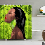Art Design Graffiti  African Girl with Black Hair Big Earring with Modern Building Shower Curtain for Bathroom Decor