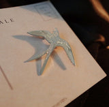 Ins Wind Silver Flying Bird  Swallow Metal Brooch