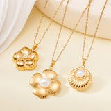 Titanium Steel Die-casting Pendant Non-fading Inlaid Shell Pearls Necklace For Women