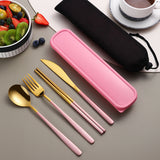 Dinnerware Set Flatware Kitchen Accessories Camping Travel Sets Gold Knife Fork Spoon Portable Cutlery Sets With Case