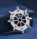 Navy Style Diamond Studded Rudder Brooch