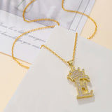 1PCS Fashionable Gold Diamond Crown Uppercase Letter Popular Pendant Necklace Suitable For Daily Use Festivals Parties Gifts Jewelry Set