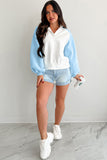 Beau Blue Colorblock Snap Buttons Pullover Sweatshirt