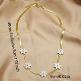 Lxalry 18K Gold Plated Bohemian Floral Necklace   Stainless Steel Skin Safe Jewelry With White Blossom Charms  Hypoallergenic   Tarnish Free Gift For Women Wife Mom, Festive Occasions   Everyday Boho