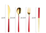 Dinnerware Set Flatware Kitchen Accessories Camping Travel Sets Gold Knife Fork Spoon Portable Cutlery Sets With Case