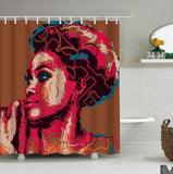 Art Design Graffiti  African Girl with Black Hair Big Earring with Modern Building Shower Curtain for Bathroom Decor