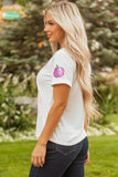 White Sequin Pumpkin Patched Cotton Blend T Shirt