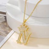 1PCS Fashionable Gold Diamond Crown Uppercase Letter Popular Pendant Necklace Suitable For Daily Use Festivals Parties Gifts Jewelry Set