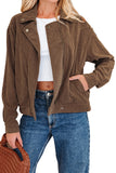 Dark Khaki Button Zip Up Lapel Collar Corduroy Jacket