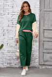 Blackish Green 2pcs Color Block Pullover Loose Pant Set