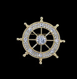 Navy Style Diamond Studded Rudder Brooch