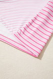 Sachet Pink Striped Colorblock Exposed Seam Casual Long Sleeve Top