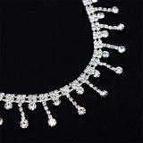 Fashionable And Elegant Women's Silver Tassel Glass Rhinestone Collarbone Chain