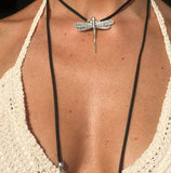 Dragonfly Alloy Velvet Necklace Distressed Leather Rope Pendant Ornaments