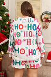 White Plus Size Christmas Ho Ho Ho Print Long Sleeve Top and Shorts 2pc Lounge Set