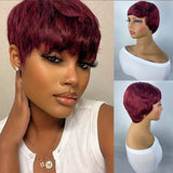 Short And Straight, Elf, Human Hair Non-toxic Wig, Burgundy, Short And Elf Haircut, Ladies Wig, Applicable To The Whole Scene.