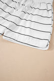 White Stripe Zip up Drop Shoulder Pullover and Short 2pcs Outfit