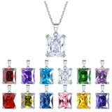S925 Sterling Silver Rectangular Zircon Pendant Twelve Birthstone Necklace