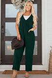 Evergreen Corduroy V Neck Patched Pocket Sleeveless Jumpsuit