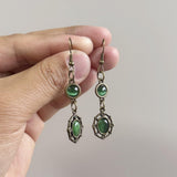 Ancient Gray Jade Bronze Emerald Pendant Earrings