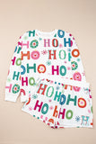 White Plus Size Christmas Ho Ho Ho Print Long Sleeve Top and Shorts 2pc Lounge Set