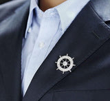 Navy Style Diamond Studded Rudder Brooch