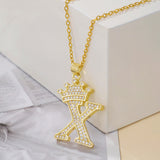 1PCS Fashionable Gold Diamond Crown Uppercase Letter Popular Pendant Necklace Suitable For Daily Use Festivals Parties Gifts Jewelry Set