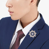Navy Style Diamond Studded Rudder Brooch