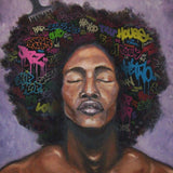 Art Design Graffiti  African Girl with Black Hair Big Earring with Modern Building Shower Curtain for Bathroom Decor