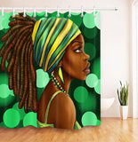 Art Design Graffiti  African Girl with Black Hair Big Earring with Modern Building Shower Curtain for Bathroom Decor